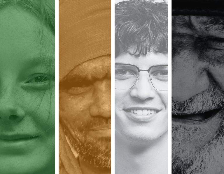 A round outdoor dining table is surrounded by empty beach chairs amidst greenery 